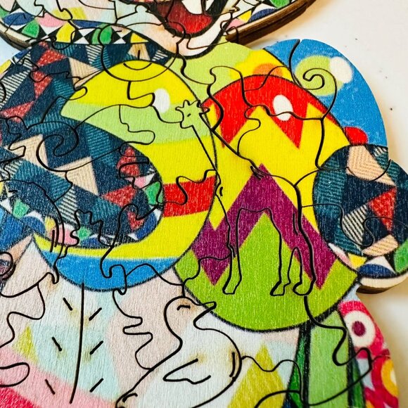 Easter Bunny Wooden puzzle Colorful Rabbit with Easter Eggs 120 piece puzzle - Picture 2 of 16